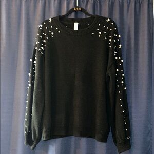 Black Pearl-Embellished Sweater